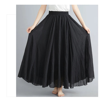 Fashion Solid Cotton Linen Women Skirts Maxi Elegant Harajuku Saia Casual Loose Long Skirt Ladies Clothes Faldas Ropa Mujer