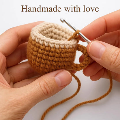 Funny Handwoven Positive Energy Coffee Cup Support Emotional Home Room Decoration Plush Knitting Doll Birthday Christmas Gift