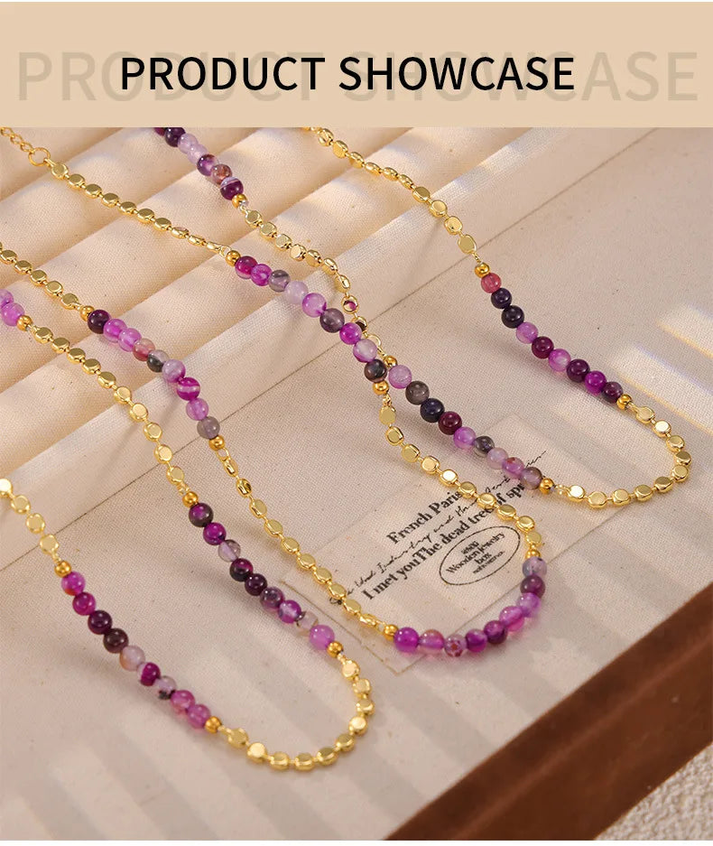 Gorgeous Purple Beaded Necklace for women Copper Nature Agate Chain Charm Jewelry Wholesale