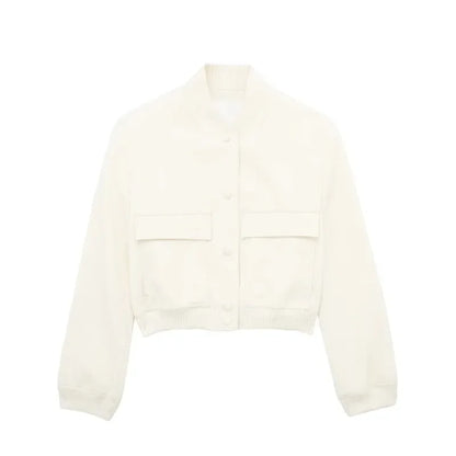 Women Fashion with Pockets Cropped Bomber Jacket Coat Vintage Long Sleeve Front Button Female Outerwear Chic Tops y2k clothes