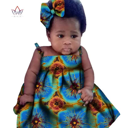 New African Dresses Baby Girl Batik Print Head Wrap Headband Bow Trendy Girl Fashion