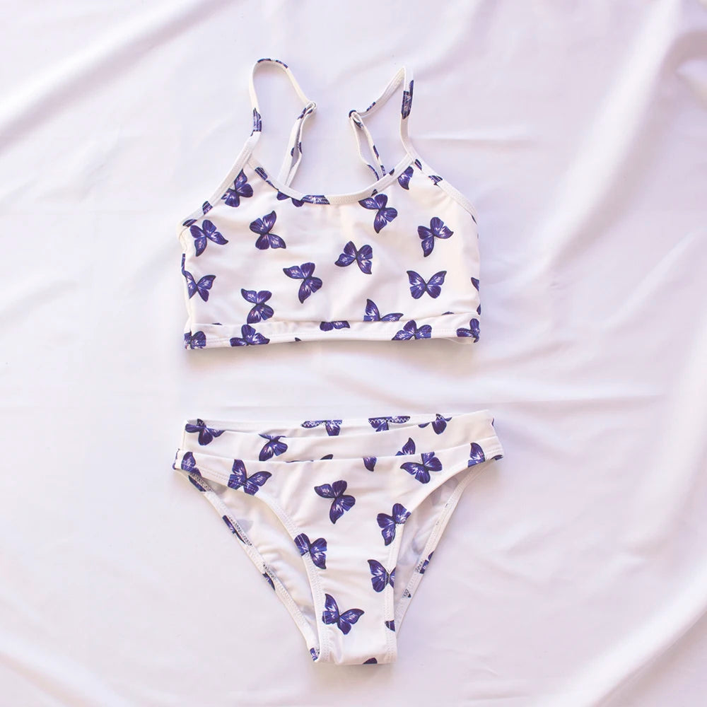 7-14Year Butterfly Print Child Bikini Set 2025 Girls Swimsuit Swimwear For Kids Summer Brazilian Teen Baby Swimming Suit Biquini