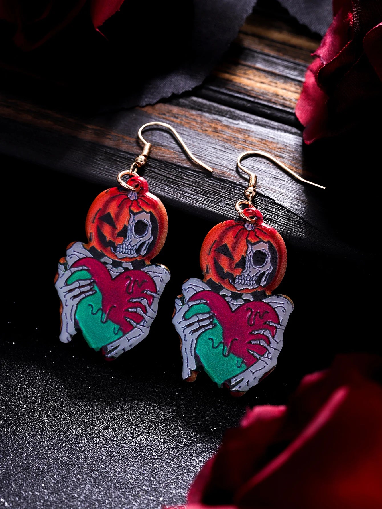 EtherealBe Halloween earrings for women featuring skeleton hands and pumpkin design