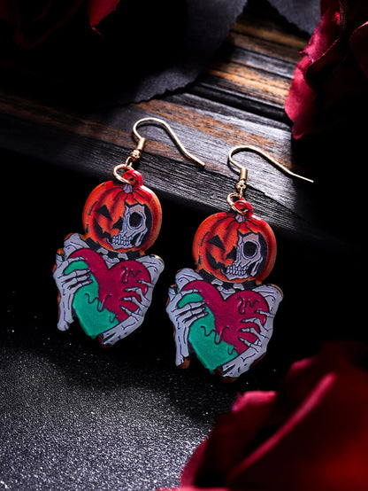 EtherealBe Halloween earrings for women featuring skeleton hands and pumpkin design