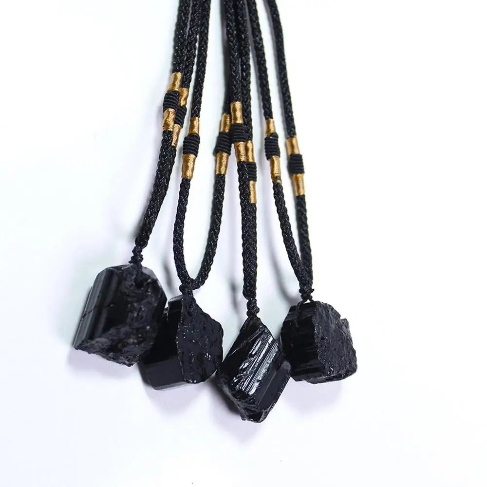1pc Fashion Crystal Gem Healing Stone Black Tourmalines Stone Pendant Necklace Natural Raw Stone Necklace