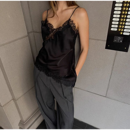 Yellow Satin Lace Splicing Sling Dress Women Elegant Irregular Hem V Neck Backless Sleeveless Gown Chic Women Party Club Vestido