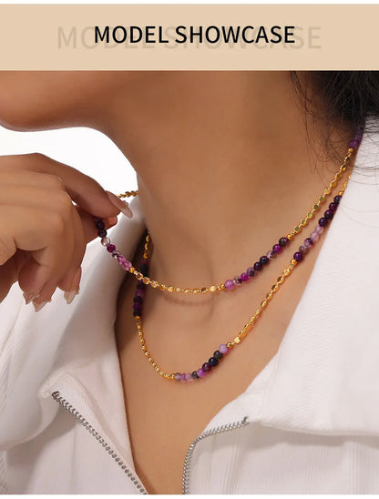 Gorgeous Purple Beaded Necklace for women Copper Nature Agate Chain Charm Jewelry Wholesale
