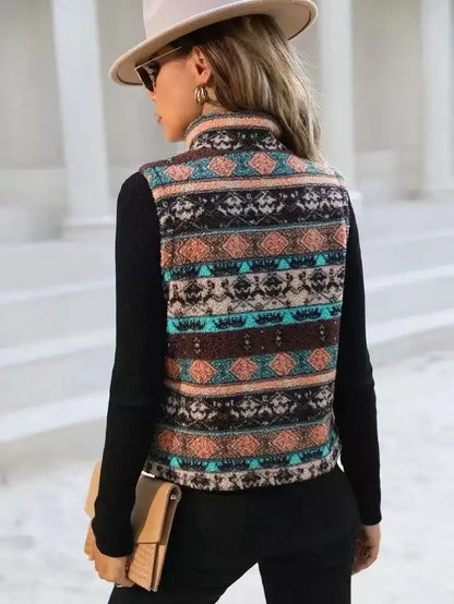 VigoCasey 2025 Casual Print Zipper Thick Vest Coat Woman Sleeveless Warm Plush Waistcoat Lady Autumn Winter Short Vest Jacket