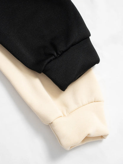 Women Loose Autumn Winter Two Pieces Suit Matching Sets Hoodie Tracksuit Blocked Zipper Short Outerwear Drawstring Cargo Pants