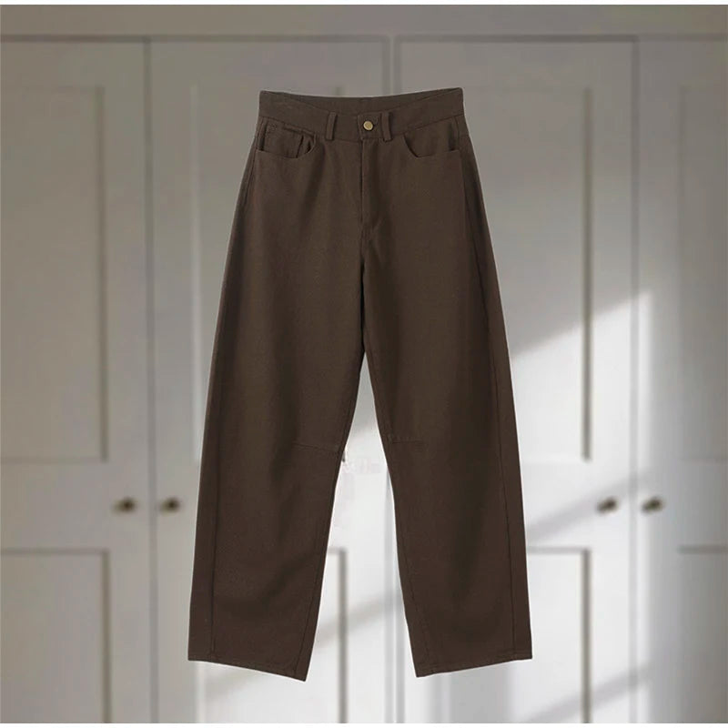 Vintage Solid Denim Jacket Pants Sets Women O-neck Single Breasted Long Sleeve Coat Wide Leg Trousers 2025 Jeans Outfits Street