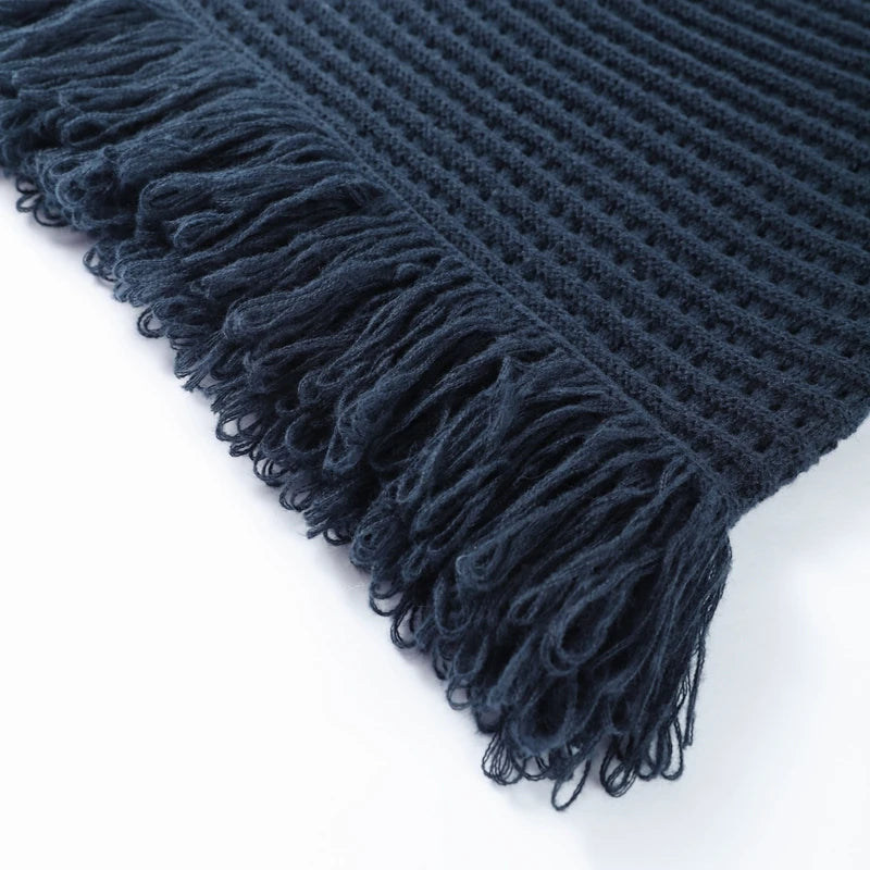 Sexy Knitted Tassel Top Skirt Women Set Dark Blue Long Sleeve Lapel Button Tops Pleated Mini Skirts 2025 Fashion Solid Lady Suit