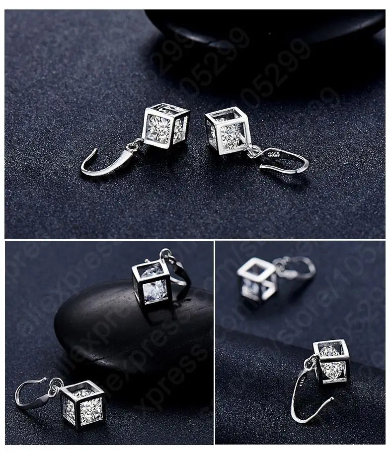 Trendy Design Jewelry Set For Women 925 Sterling Silver Color Jewelry Set Square Pendant Necklace Earrings Wholesale  Promotion