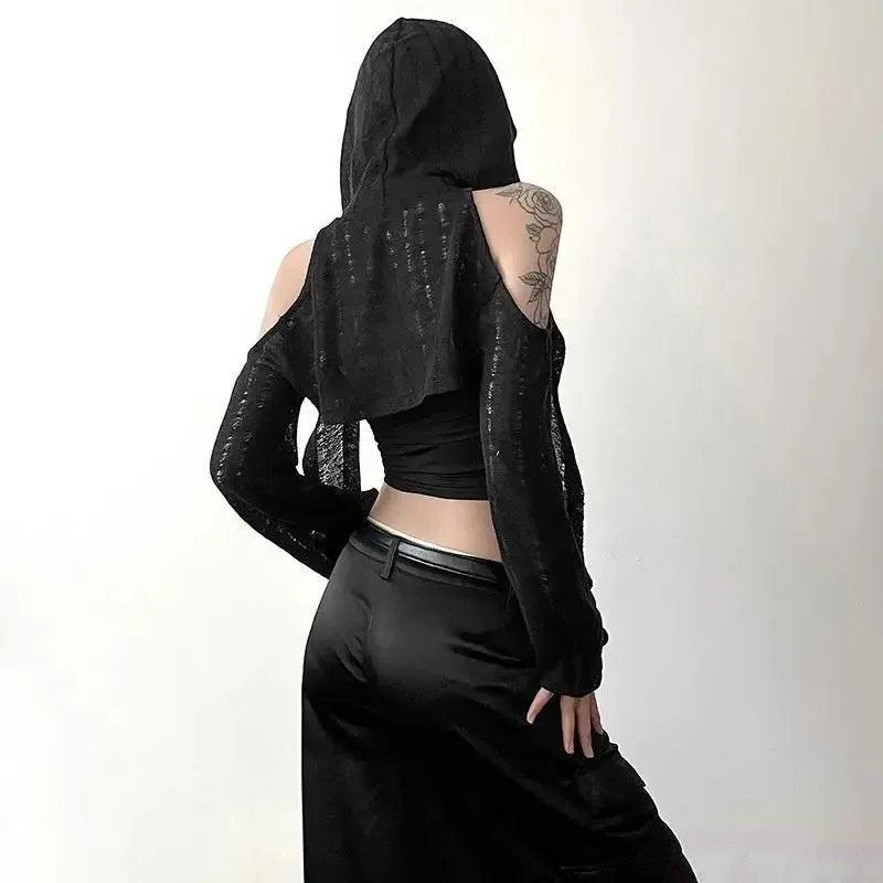 Black EtherealBe long sleeve lightweight cover up for women with a stylish hood and open back design