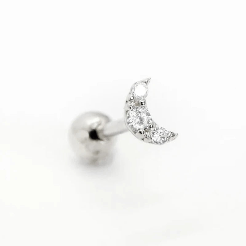 925 Sterling Silver Fine Jewelry Anti-allergic Ear Buckle Moon Stud Earring For Woman Wedding Anniversary Piercing Pendientes