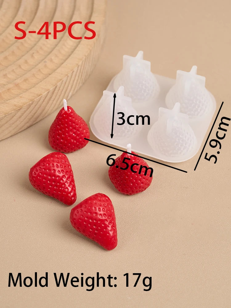4Pcs Strawberry Shaped Silicone Candle Mold DIY Handmade Fruit Scented Candles Soap Craft Casting Molds Home Valentine's Day Dec