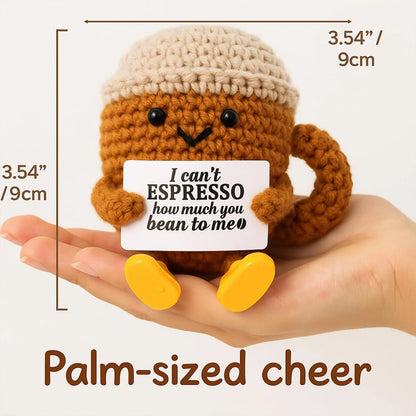Funny Handwoven Positive Energy Coffee Cup Support Emotional Home Room Decoration Plush Knitting Doll Birthday Christmas Gift