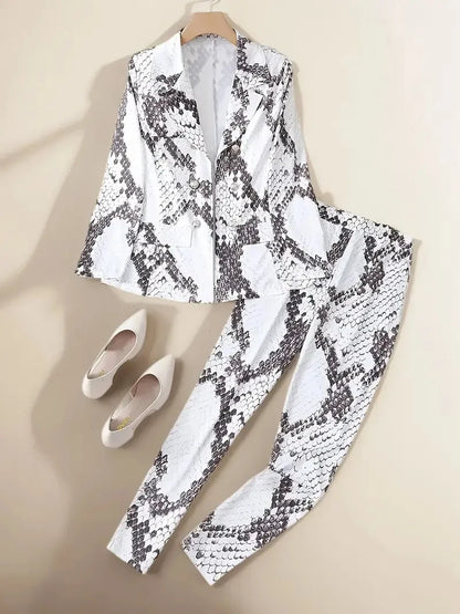2025 New Casual Fashion Set Women's Suit Set Snake Skin Printed Set Elegant and Stylish Spring and Autumn Edition