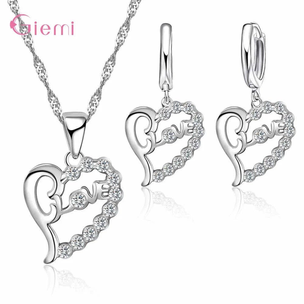 Hot Sale 925 Sterling Silver New Arrival Delicate Various Styles Peach Heart Shape Necklace Earrings Jewelry Sets For Women