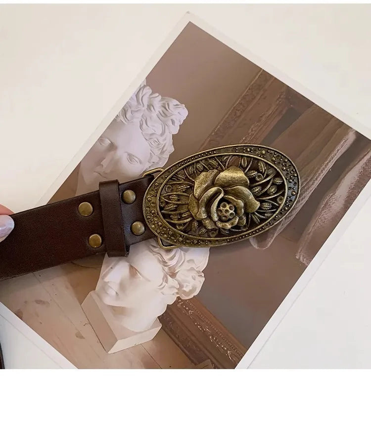 N Retro Ethnic Belt Y2K Bohemian Dress With a Wide Brown Belt