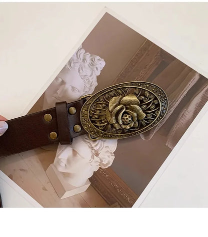 N Retro Ethnic Belt Y2K Bohemian Dress With a Wide Brown Belt