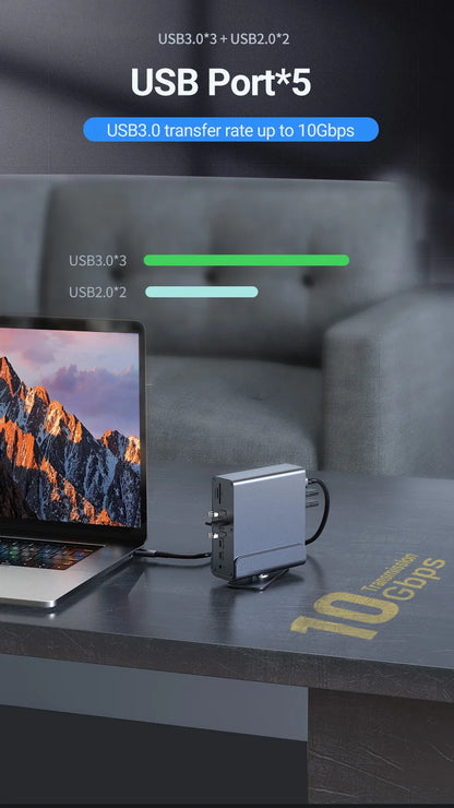 15 In 1 USB-C Docking Station，Type-C 4K60Hz HUB With HDTV*2+PD 100W+USB 2.0/3.0+SD+TF+RJ45 Ethernet+3.5 mm Audio+VGA For Laptop