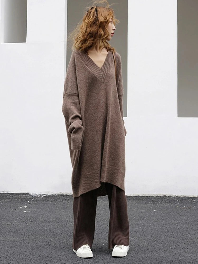 Winter Women Dress Fall Sweater Women Dress Long Sleeve Knitted Dresses Maxi Vintage Oversize Dresses Knitting Thick Warm Purple