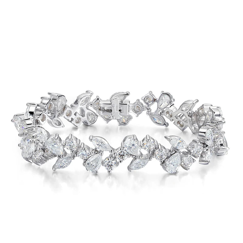 Smyoue 16.8-20.4CTTW Luxury Water Drop Moissanite Bracelet Wedding Female Jewelry Full Diamond Sterling Silver Bangle Plated 18K