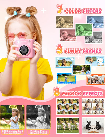 Kids Camera Instant Print 12MP 1080P Digital Camera Toddler HD Video Camera Print Photo Portable Toy Age 3+ Girl Christmas Gift