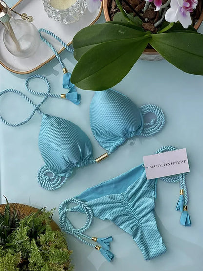 Adjustable Bandage Bikini Set 2023 Swimwear Swimsuit Woman Sexy Bathing Suits Solid Bikinis Triangle Female Summer Beachwear
