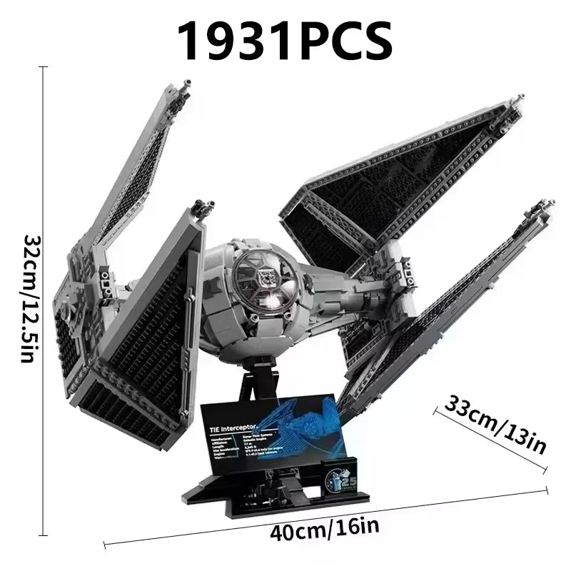 New 1931PCS Technical TIE Interceptors Spaceship 75382 Building Blocks Starfighter MOC Assembly Collectibles Display Model Gifts