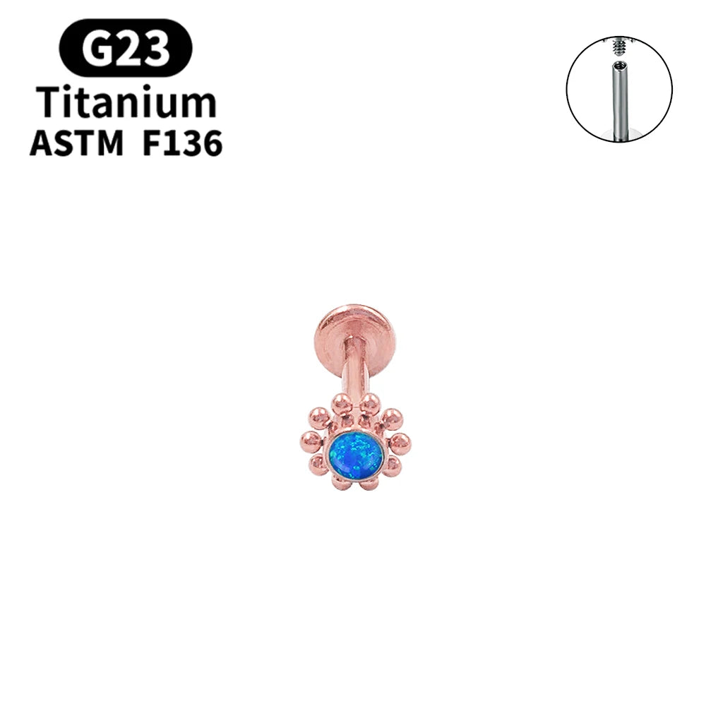 G23 Titanium Lip Labret Nose ASTM-F136 Piercing Body Jewelry Opal Zircon Internally Threaded Earring Helix Tragus Cartilage Ear