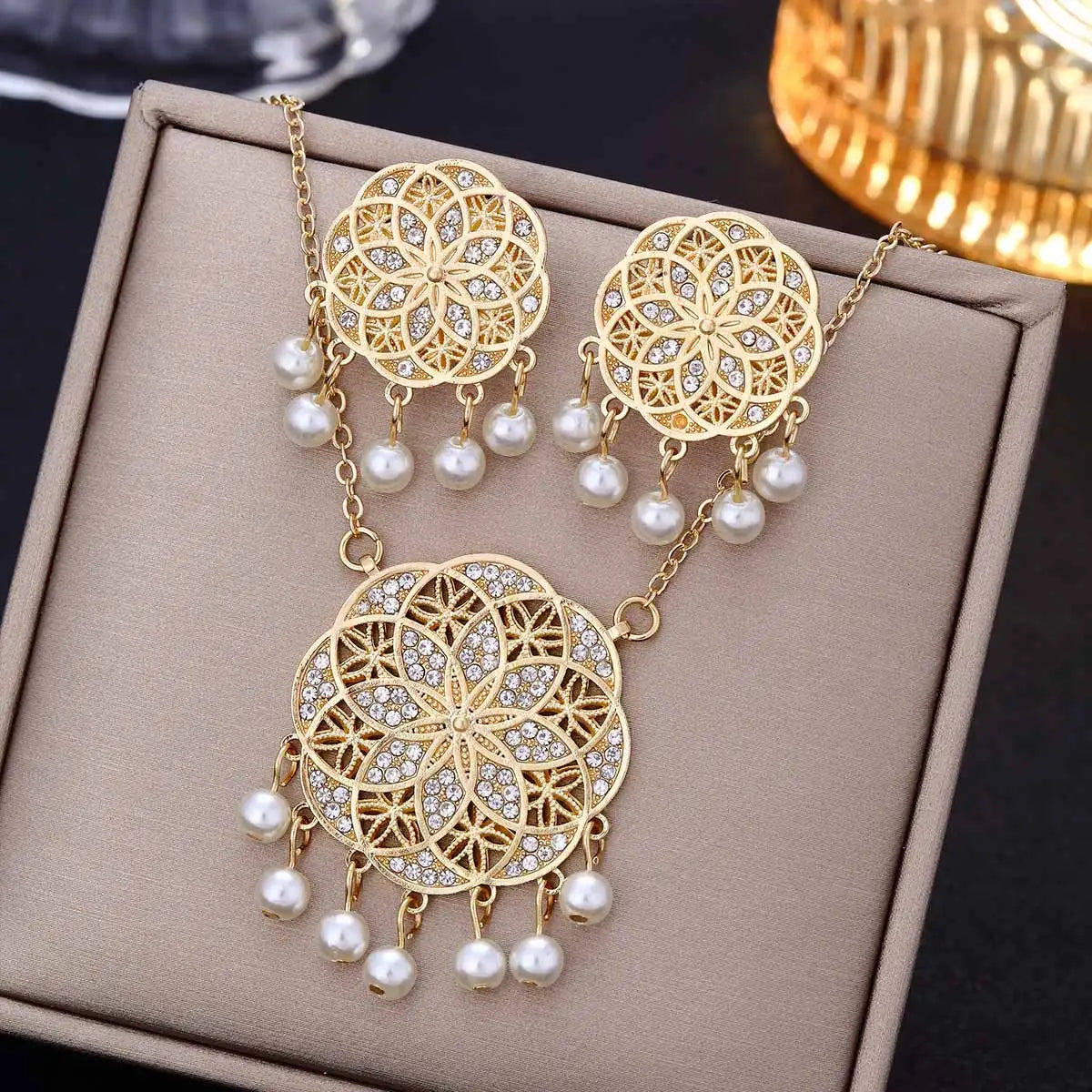 Boho Vintage Ethnic Flower Necklace Earrings Sets Luxury Crystal Bridal Indian Jewelry Set Wedding Accessories Women BIjoux Gift