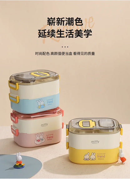 Kawaii Miffy Stainless Steel Divided Lunch Box Water Heated Student Lunch Box Cartoon Portable Bento Box Christmas Gift Toy
