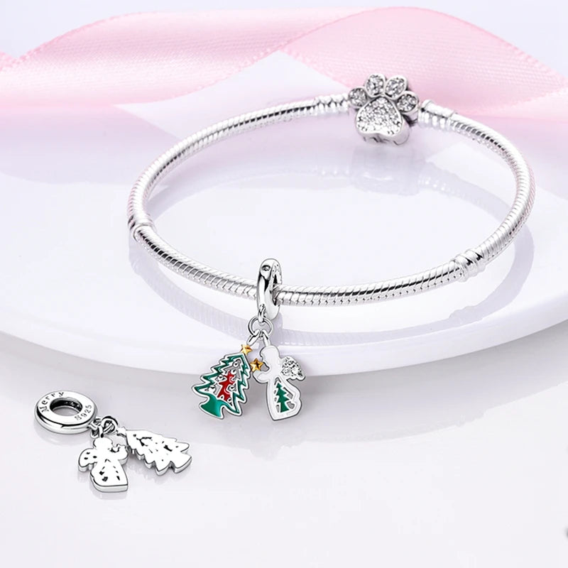 Halloween Christmas 925 Silver Charms Fit Original Bracelet For Women Jewelry Snow Christmas Tree Santa Claus