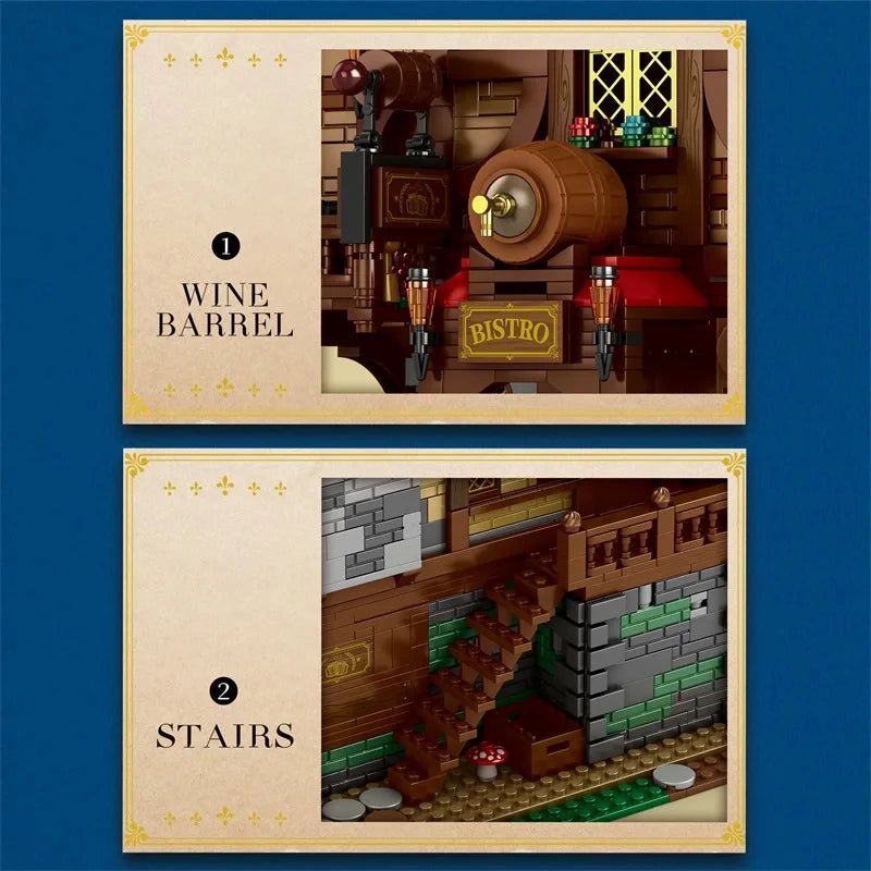 3114PCS Medieval Tavern Building Blocks European Street View Architecture MOC Model Brick Desktop Display Ornaments Toy For Kids