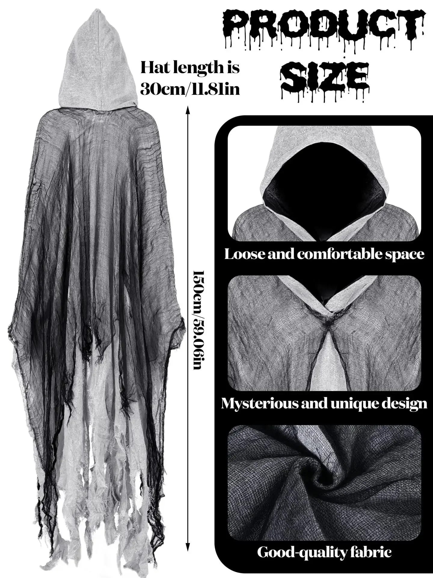 Ghost Dementors Cosplay Costume Unisex Gothic Horror Zombie Vampires Hooded Capes Day Of The Dead Party Props Cloaks