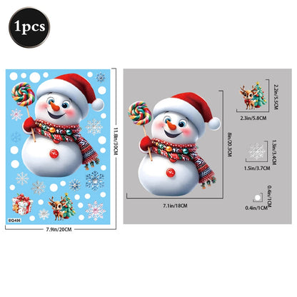 Christmas Window Static Clings Snowman Santa Claus Snowflake Reindeer Cute Xmas Decoration Decal Sticker Home Ornaments Supplies