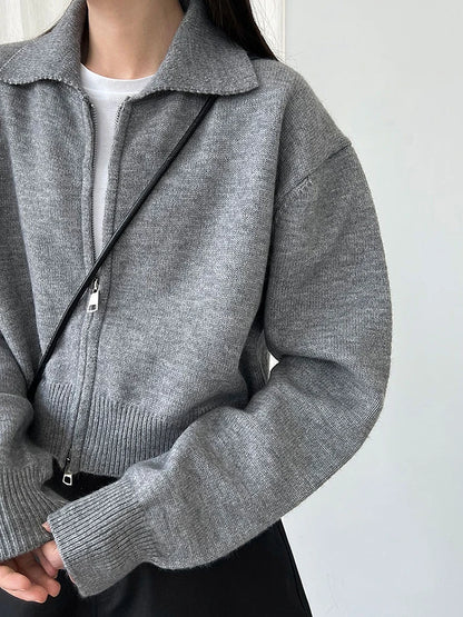 [EAM] Orange Big Size Casual Knitting Cardigan Sweater Lapel Long Sleeve Women New Fashion Tide Spring Autumn 2026 1DJ3315