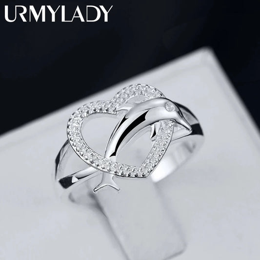 High quality 925 Sterling Silver fine Love dolphins heart Rings For Women Couple gifts Fashion Party wedding Jewelry