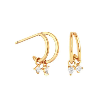 925 Sterling Silver Ear Needle Vintage C Shape Earrings For Women Triple Open Circle Piercing Stud Earrings Fashion Jewelry