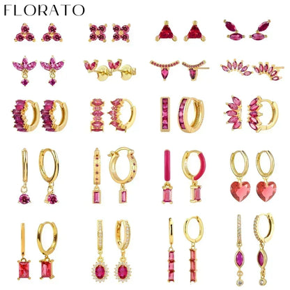 925 Sterling Silver Ear Needle Rose colors Zircon Hoop Geometric Pendant Earrings for women Luxury Fashion Wedding Jewellery2023