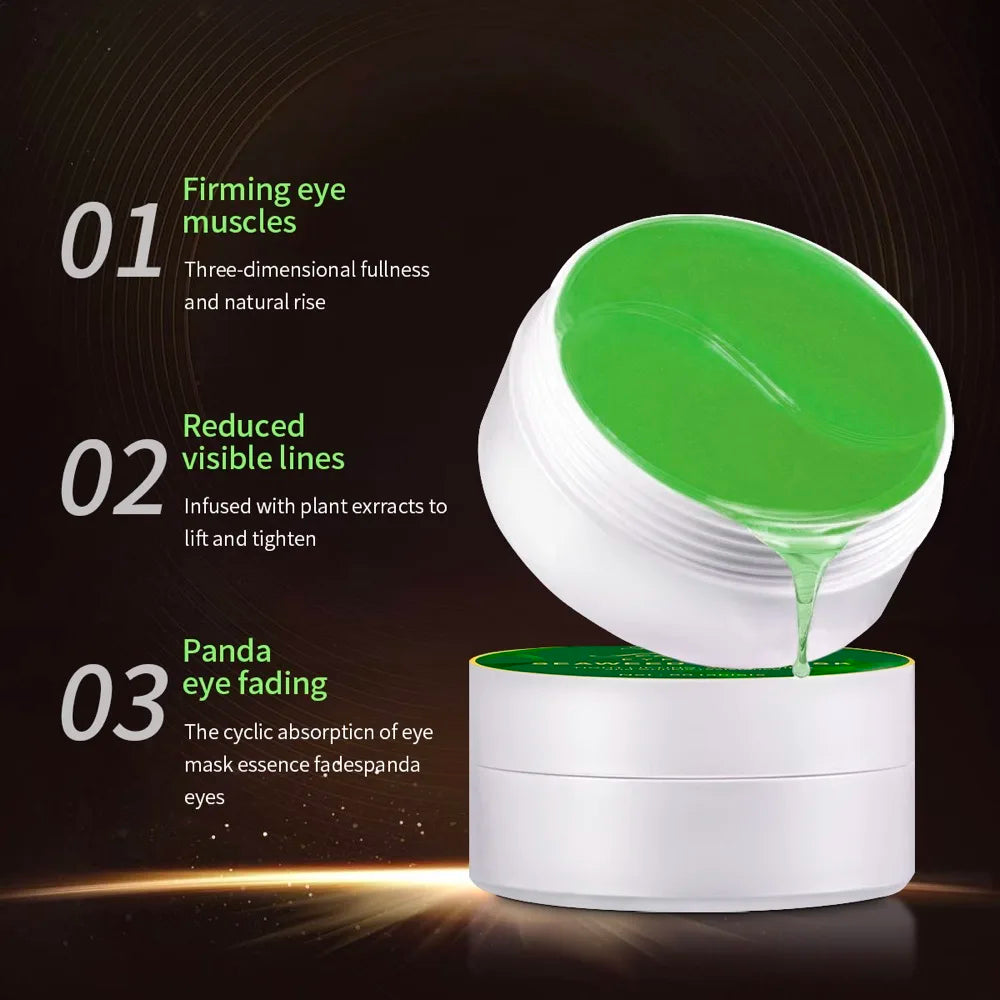 Seaweed EYE Mask 60PCS – Hyaluronic Acid Collagen Patches for Dark Circles,Puffiness, Natural,Non-Irritating,Certified Skincare