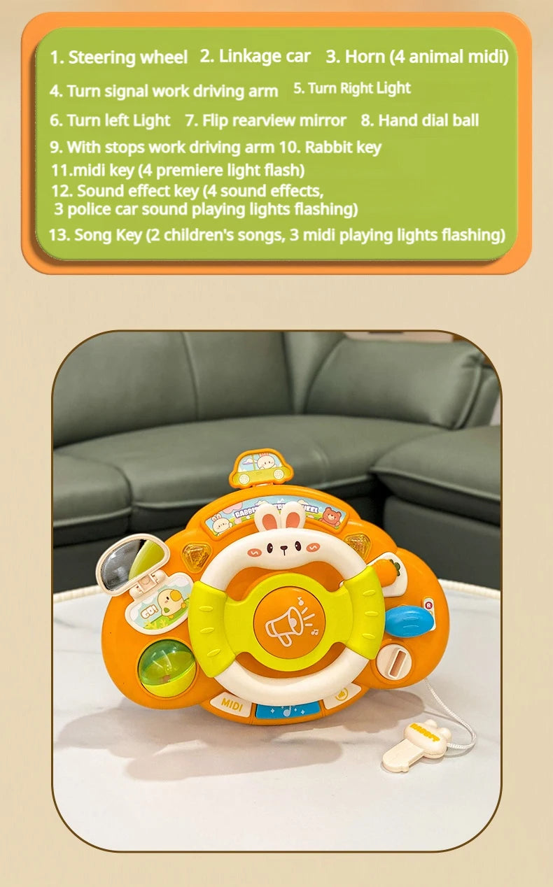 Baby Toy Electric Children's Steering Wheel Simulated Driving Car Steering Wheel LED Vocal Educate Toys Halloween Christmas Gift