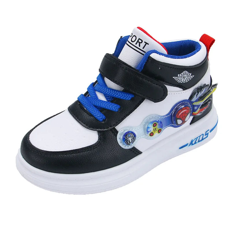 Disney Boys Fashion Sport Shoes Cartoon Spiderman Children's Sneakers Anti-slip Basket Shoes Student Shoes for Kids Size 26-37