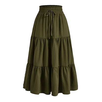 Women'S Boho Vintage Floral Print Maxi Skirt Elastic High Waist Pleated Flowy A Line Long Skirts Toddler Fall 2024 Falda Short
