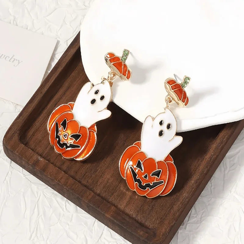 EtherealBe Halloween ghost earrings for women featuring playful ghost and pumpkin designs