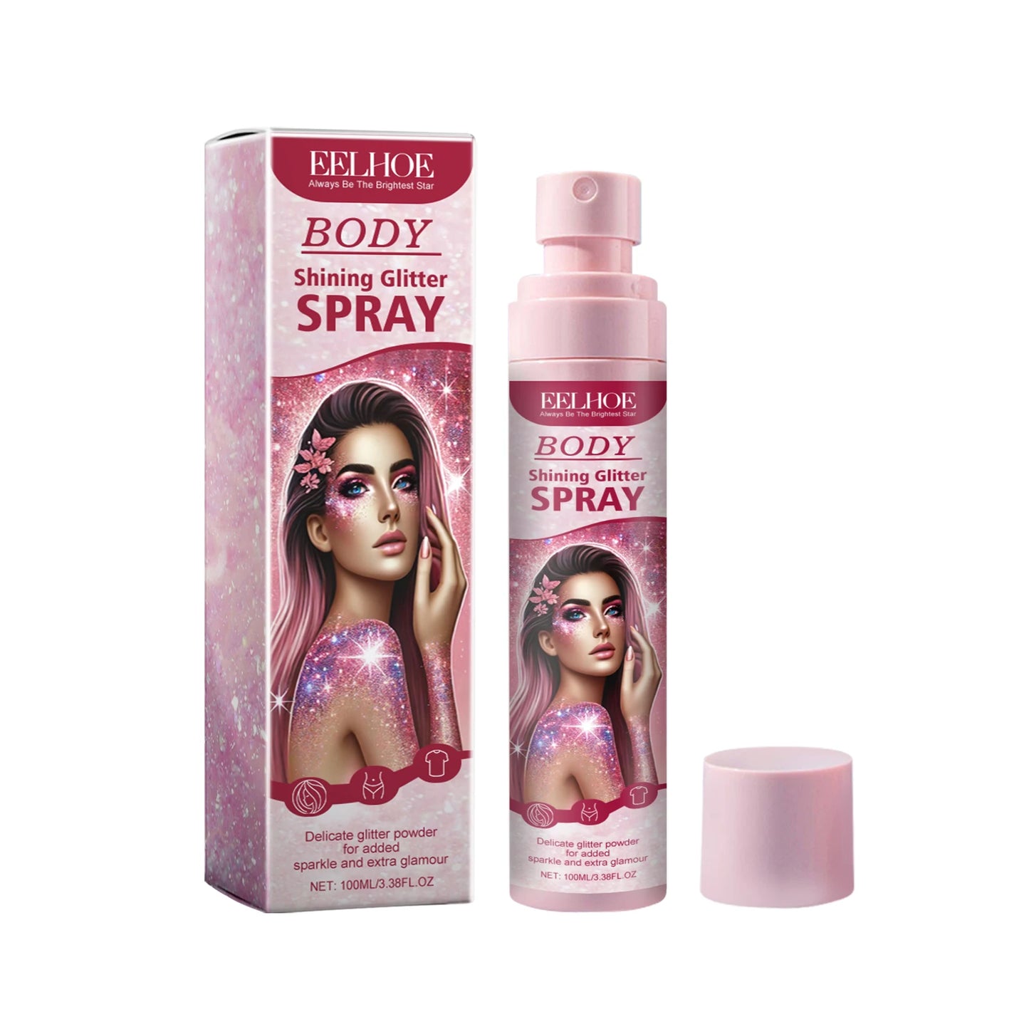 100ml Body Glitter Highlighter Shiny Glitter Spray Body Spray Womens Face Glitter Quick-Dry Waterproof Fairy Body Shimmery Spray