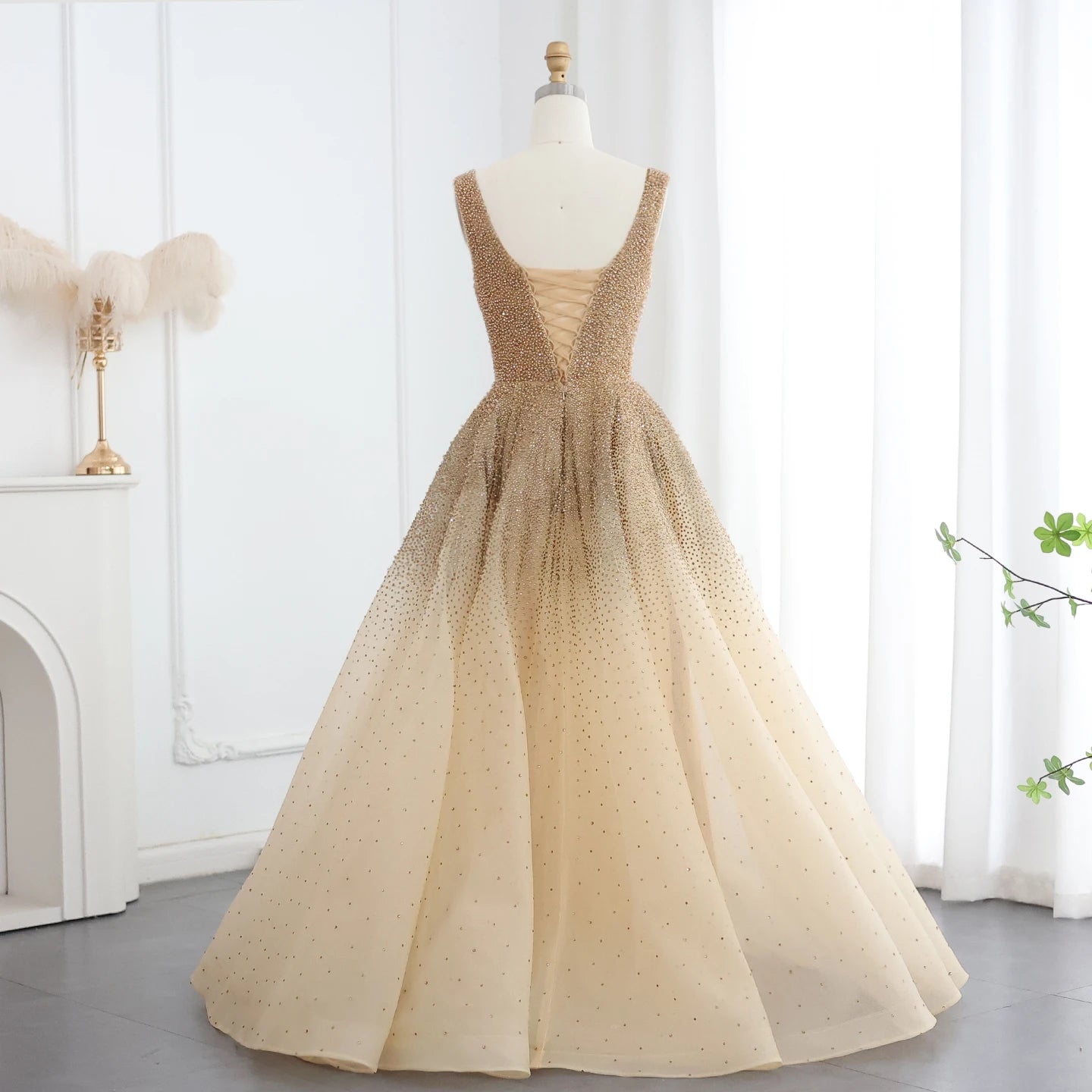 Sharon Said Sparkly Crystal Burgundy Ball Gown Evening Dresses Luxury Dubai Gold Dress for Women Wedding Prom SS208 Customized