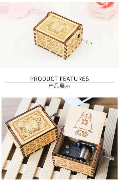 Stars Wars Anime Theme Wooden Hand-cranked Octave Creative Music Box Couple Wedding Friend Birthday Xmas Decora Gifts