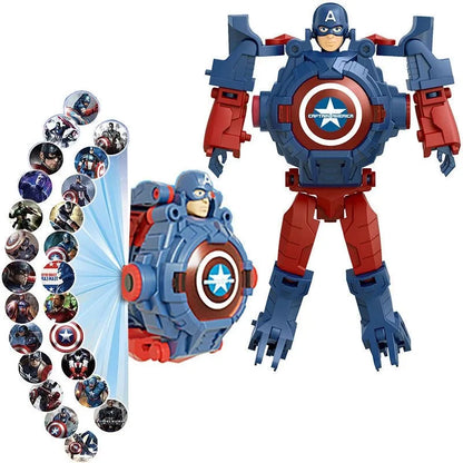 Children Watches Spiderman 24 Projection Patterns Toys for Boy Deformation Robot Projection Electronic Clock Kids Christmas Gift